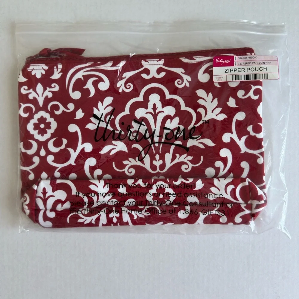 Thirty One Gifts Red Parisian Pop Zipper Pouch
